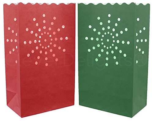 CleverDelights Red and Green Sunburst Luminary Bags - Christmas Holiday Luminaria (20)