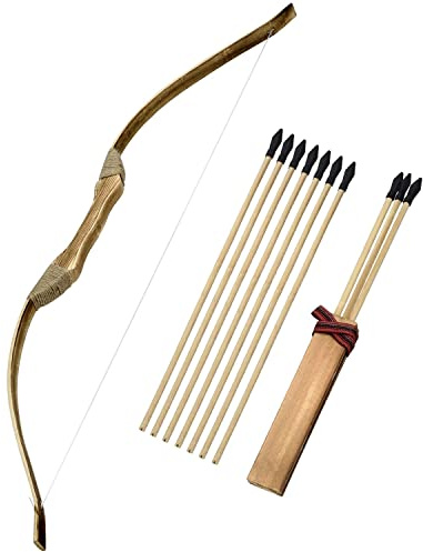 Juego de arco y flecha para niños, juego de tiro con arco de 32 pulgadas hecho a mano, arco y flecha para niños de 4-6, 8-12, juego de cosplay, juego de utilería, 1 arco, 1 carcaj y 10 flechas de