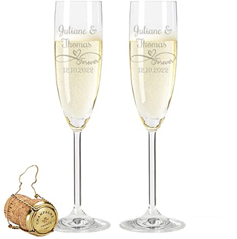 Leonardo champagneglas med gravering av namn och datum i – Infinity Love-design – present till bröllop, förlovning eller årsdag – den perfekta bröllopspresenten färg champagne