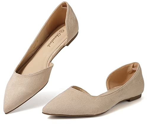 Chaoslook Womens Pointed Toe Ballet Flats Comfortable Casual Dress Flats for Women Elegant Memory Foam Flats with Party Wedding Nude Size 7.5