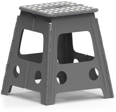 ZENO Step Stool 16 Inch | Folding Stool | Heavy Duty Foldable Stools for Adults & Kids | Folding Stools for Kitchen, Bathroom, Bedroom | Lightweight & Easy To Carry | Holds 150KG | Grey