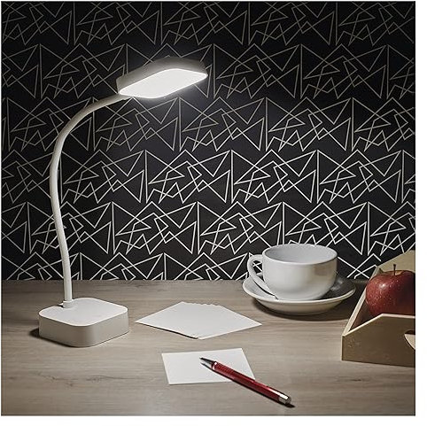 EMOS Emily Lampe de bureau LED rechargeable via USB, durée d'éclairage de 96 h, puissance 2 W, luminosité 100 lm, sans fil, flexible, gradation en continu, câble de charge USB de 1 m, blanc