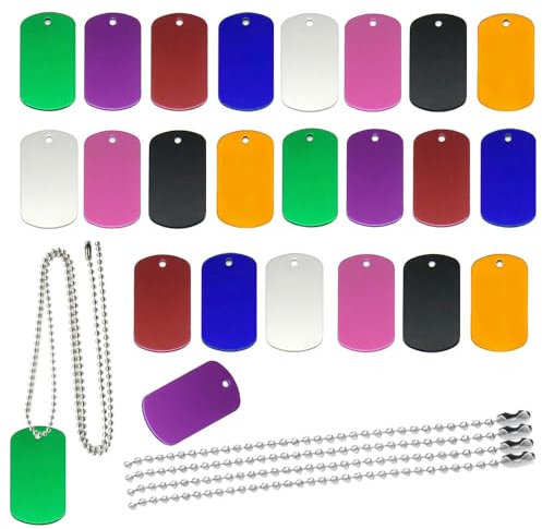 Niaciswe Blanko-Tags aus Aluminium 24 Stück Blanko Schwarz Dogtag Metall-Hundemarke Rechteck Blanko-Metall-Marken Blanko-Hundemarken Erkennungsmarken Hundemarken Dog Tag Dogtags mit 5 Stück Kugelkette