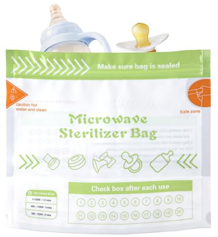 10pcs Microwave Steam Sterilizer Bags, Baby Bottle Cleaning Bag Reusable Steriliser Bags for Breast Pump, Travel Baby Feeding Accessories for Momcozy S9 Pro/S12 Pro/V1/V2, 20 Uses per Bag
