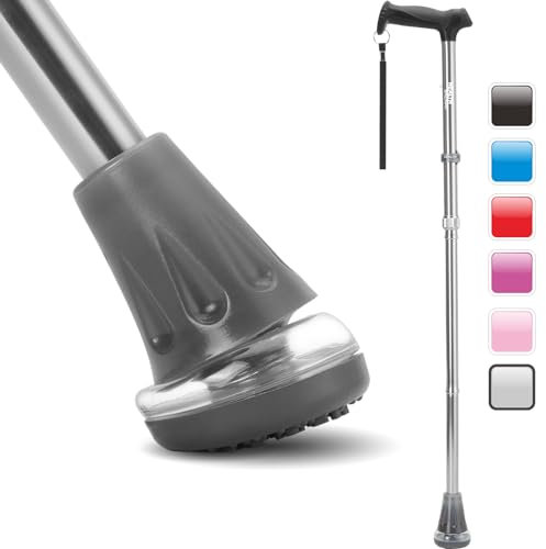 HealthBazaar Bastone da Passeggio Multi-Terreno, Bastoni Pieghevoli per Uomini e Donne, Punte in Cuscino D'aria per Bastone Pieghevole con Assorbimento Degli Urti (Argento, standard)