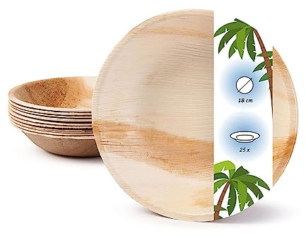 onlyleaf Palmware Haute qualité d'assiette en feuille de palmier I 25 pièces d'assiettes ronds du feuille palmier Ø18 cm I Bio jetable vaisselle pour fête rapidement décomposable