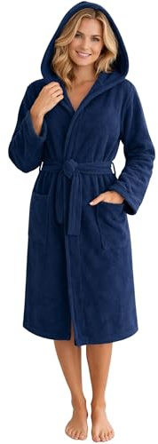 Morgenstern Peignoir de Bain Femme avec Capuche 100% Coton Éponge OEKO-TEX® Robe de Chambre Marina M Bleu Marin