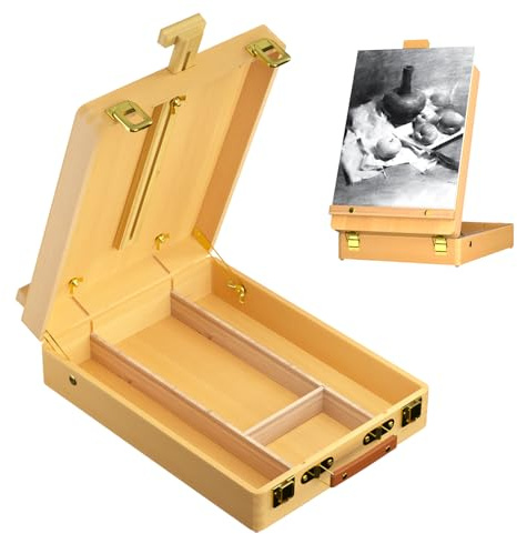 Wooden Table Sketching Box Artist Box Easel Portable Storage Easel Box Tabletop Easel Organizer for Artists Students Beginners Drawing