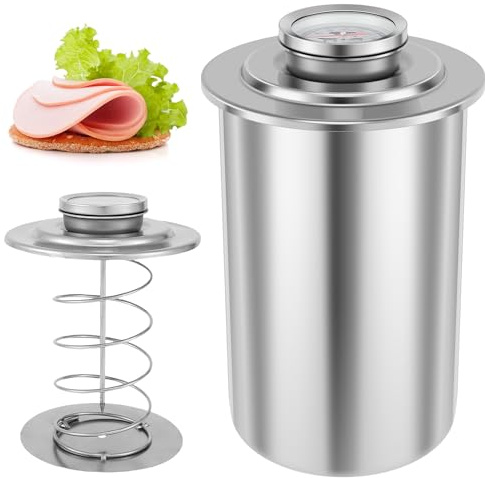 KTZCTPCA Ham Meat Press Maker with Thermometer, Stainless Steel Ham Press Maker Machine Gourmet Cooking Tools, Round Shape Meat Press Maker Machine, Kitchen Bacon Meat Pressure Cookers Boiler Pot