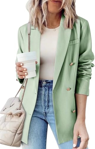 Dokotoo Womens Double Breasted Business Casual Suit Jacket - Open Front Lapel Button Long Sleeve Dressy Blazer - Ladies Work Office Blazer - Laurel Green Medium