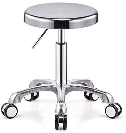 LXGJSQY Taburete Tipo Silla con Ruedas,Taburete oscilante con Asiento de Acero Inoxidable Plateado,Altura Ajustable 40-54 cm,Peso soportado 160 kg,Taburete Enrollable de Altura Ajustable para peluqu