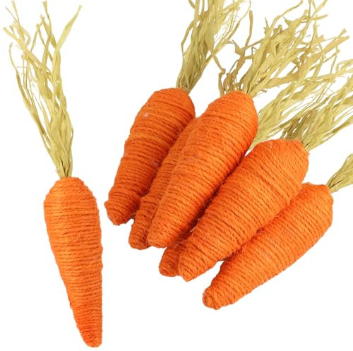 BETESSIN 6pz Carote Finte di Pasqua Mini Carote Artificiale Pasquali Iuta Decorazione per Festa Pasqua Addobbi Ornamenti per Casa Regalo Porta