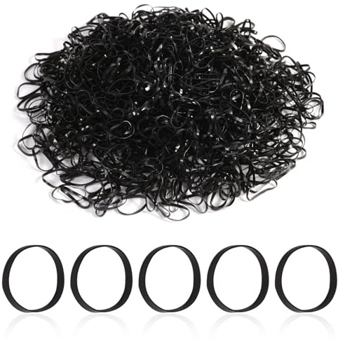 Rubber Bands 1000Pcs Black Small Rubber Elastic Bands Natural Soft Bands for Tie Dye, Hair Home, Pens, Wedding Hairstyle,Catapults, Bills, Bank Paper, Office Supplies(22mm)