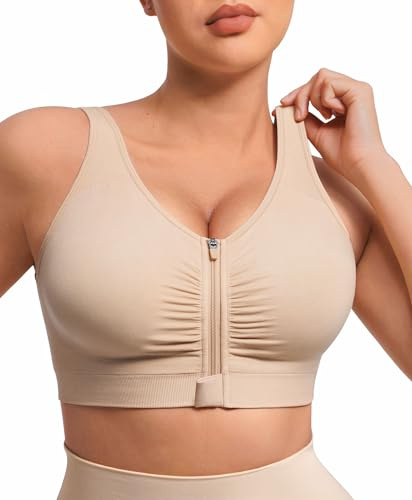 FeelinGirl Front Closure Bra for Women Post Surgery Compression BraKhaki L
