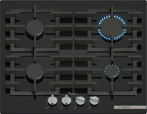 Bosch PPP6A6I40, Série 6, Plaque gaz, 4 feux, 60 cm, Verre trempé noir