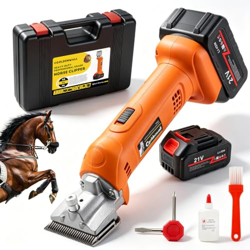 CGOLDENWALL Esquiladora para Caballos Inalámbrica 690W 2800 RPM | 6 Velocidades + 2×4000mAh (4h Autonomía) | Potencia Industrial para Caballos, Bovinos, Cabras, Ponis & Animales de Pelo Grueso