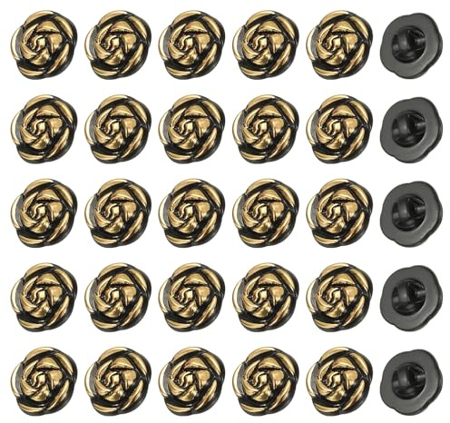 PATIKIL 30 Piezas De Botones De Rosas, 13mm 1/2 Acrílicos Lindos Botones Para Ropa Accesorios De Costura Decorativos Para Manualidades DIY Camisas Blusas Suéteres, Negro/Dorado