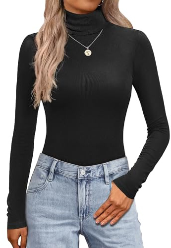 Zeagoo sous Pull Femme Col Roulé Tee Shirt Manche Longue Pull Hiver Haut | Thermique Pull Maille Fine T-Shirt Moulant Turtleneck Sweater XS-XXL
