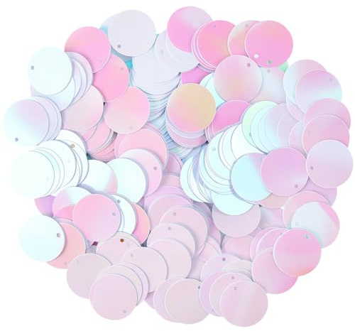 CABODYALS 454 pz di Paillettes Rotonde Piatte Bianche Sfuse Grandi da 20mm, Iridescenti, con Foro, in PVC, Colore AB, Versatili, da Ricamo, per Cucire, Realizzare Ornamenti da Matrimonio, Fai da Te.
