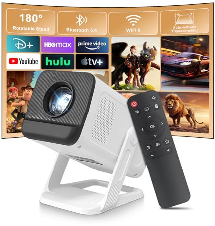 ZDSSY Mini Projector 4K, Miniprojektor Wi-Fi 6 BT5.4, Bärbar Projektor Smart Projektor Hemmabio, Videoprojektor Autokorrigering och Manuell Fokus, Kompatibel med PC/TV-minne/USB/PS5
