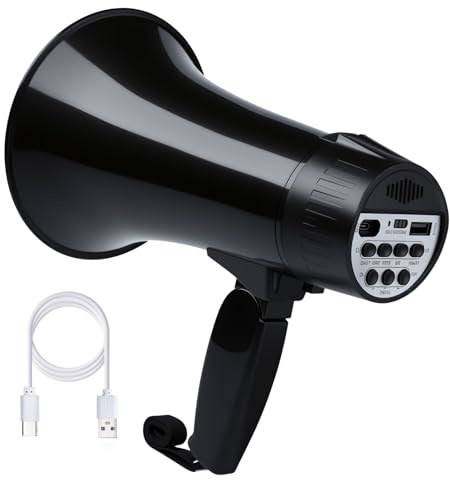 MGROLX 20 Watt Rechargeable Megaphone Bullhorn with Siren and 240s Recording, BT and USB Input, Megahone Speaker with Power Display and Portable Strap (Black)