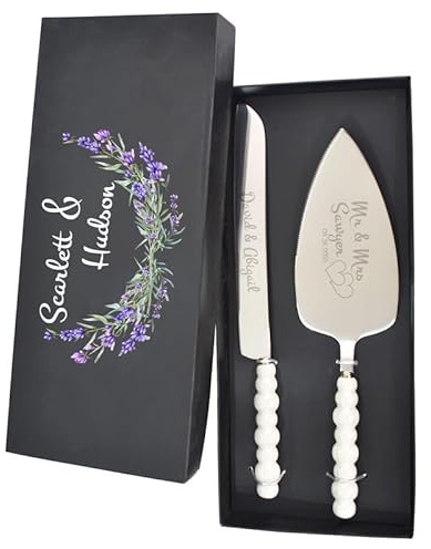 Mocessory Pearl Wedding Cake Knife and Server Set, Cake Cutting Set with Stainless Steel Serrated Edges, Pie Cutter Pizza Spatula, Gift for Xmas Couples