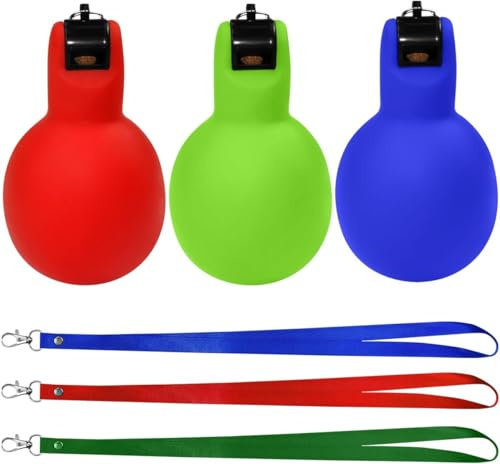 Vortyra 3pcs Hand Squeeze Whistles with Lanyards Multicolored Coach Whistle for Coaches Referees Handheld Sports for Indoor Outdoor Home Sports, Soft PVC