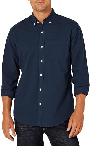 Amazon Essentials Men's Regular-Fit Long-Sleeve Pocket Oxford Shirt, Navy, S