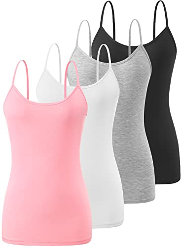 Vislivin Women's Basic Solid Camisole Adjustable Spaghetti Strap Tank Top Black/Gray/White/Pink-1 M