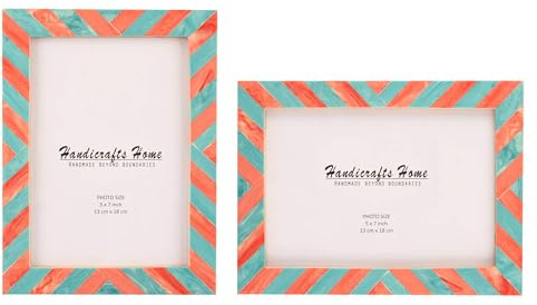 Handicrafts Home Green & Red 5x7 Picture Frame Set of 2, Vintage Photo Frames for Wall or Tabletop Display, Bookshelf, Family Wall Decor, Gallery Wall Frame Set, Multi Picture Frames Collage