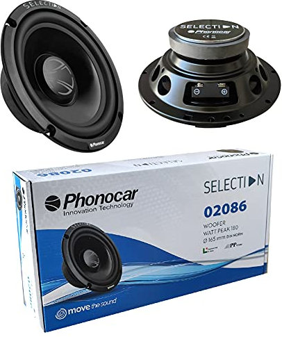 2 PHONOCAR SELECTION 02086 altoparlanti woofer 16,50 cm 165 mm 6,5 di diametro 70 watt rms 180 watt max impedenza 4 ohm 92 db spl auto nero, a coppia