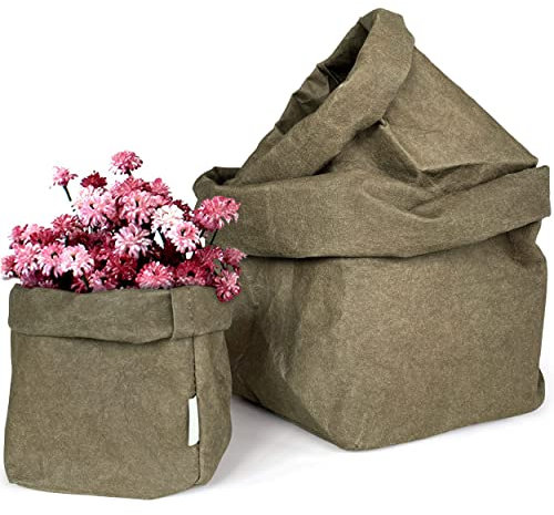 Set 3 Macetas Decorativas Ecológicas - Cubremacetas de Papel Kraft, Maceteros Decorativos Interior o Tiestos para Plantas Pequeñas - Organizadores y Cestas Almacenaje Baño