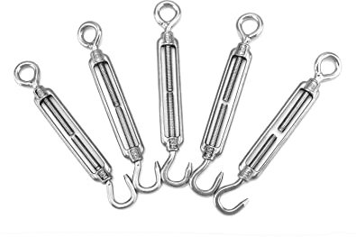 QWORK 5 Piezas Tensor M6, Tensor de Cable, Tensor de Gancho y Ojo de Acero Inoxidable 304