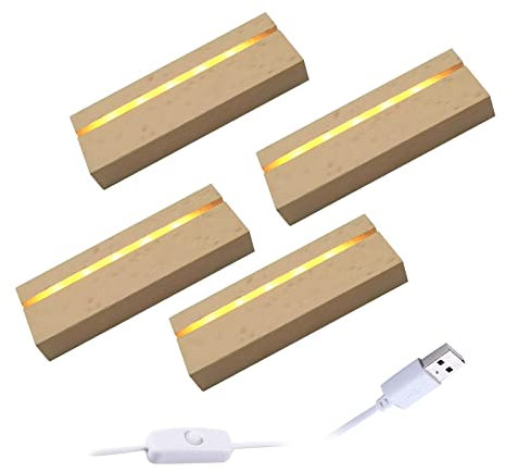CDIYTOOL 4.33 Inch Wooden LED Lighted Base Stand 3D Glass Resin Lighted Base Stand Rectangle Led Lights Display Bases Art Lights Display Pedestal for Crystal Glass Resin Art Home Decor (4 PCS)