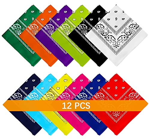 AURUZA 12-44pcs Bandanas, Bandanas for Men Women Paisley Large Bandana Black Red White Head Wrap Headbands Cowboy Bandana Halloween Decorations (12pcs)