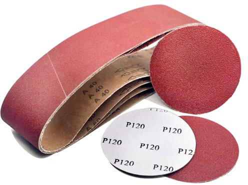 SenmaiTools Set di nastri abrasivi 100x915mm e Disco abrasivo da 150 mm, carta abrasiva da 150mm (2 x grana 60/80/120/180/240/320), nastri abrasivi (grana 1x40 2x80/120/150/240/400), set da 23