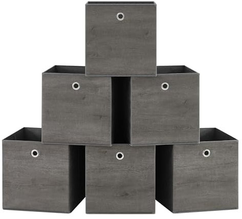 SONGMICS Scatole Portaoggetti, Set di 6 Contenitori con Manico, in Tessuto Oxford e Tessuto Non Tessuto, 30 x 30 x 30 cm, per Scaffali a Cubo, Pieghevoli, Grigio Nebbia RFB102G01