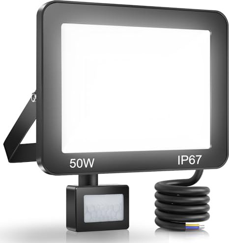 YIQIBRO 50W PIR Security Lights Outdoor Motion Sensor, 5000LM LED Floodlight with PIR, IP67 Waterproof Flood Lights Motion Sensor for Garden, Garage, Patio, Yard