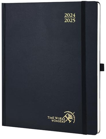 POPRUN Kalender 2025 Buchkalender (Aug.2024-Dez.2025) Hardcover, ca. A4 (26,5 x 21,5 cm), 17-Monate-Terminplaner, Wochenplaner 2025 mit Zertifiziertem Papier - Schwarz