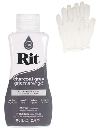 Rit Dye – Flüssige Stofffarbe zum Basteln, Kleidung und Dekor – 237 ml Flasche – Anthrazit (Handschuhe im Lieferumfang enthalten)