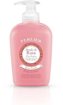 Perlier Sapone Liquido ai Petali di Rosa del Lancashire, 300ml, Detergente Delicato per Uso Frequente, Effetto Vellutante ed Emolliente, Clinicamente Testato, Pratico Flacone Dosatore