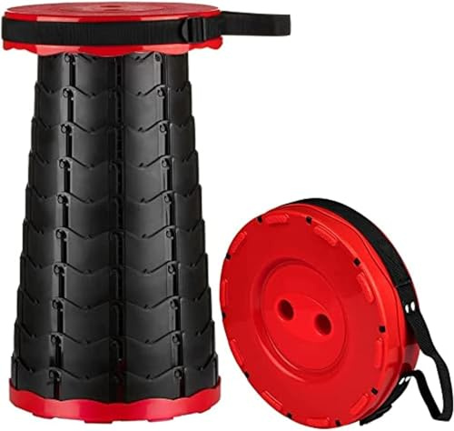PixiPals RED Telescoping Stool, Adjustable Height, Collapsible Retractable Folding Stool Portable Load 330 lb Folding Seat for BBQ Camping Pool Fishing Hiking Garden.
