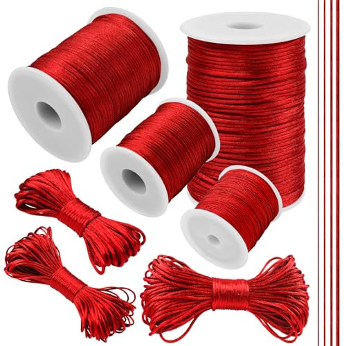 LEREATI Hilo Cola de Raton 2.5mm x 10m Hilo Nylon Pulseras Cordón de Satén para Hacer Pulseras Cuerda Nylon para Collar, Abalorios, DIY (Rojo)
