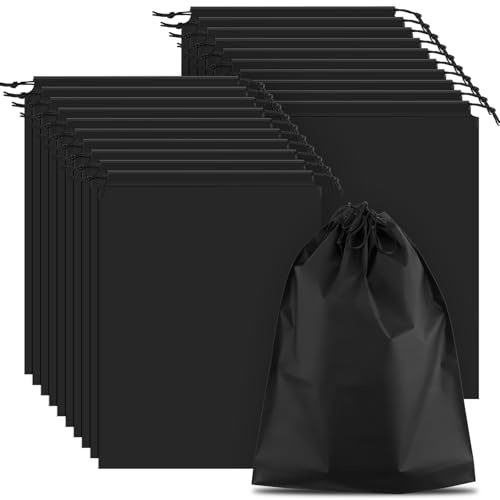 COIDEA 20 Pack Black Shoe Bags for Travel, 15.7 x 11.8, Waterproof Portable Drawstring Travel Shoe Storage Bags