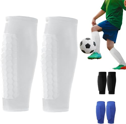 AUNGCSHE Protege Tibia Foot, XS/S/M/L/XL Protection Professionnelle du Mollet, Protection Solaire, Légers et Respirants, Fort et Léger Protege Tibia pour Jeux de Football, Jogging, Courir (Blanc, XL)