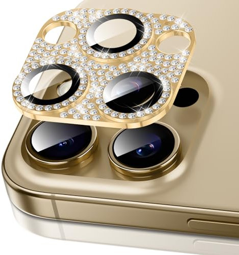 Pnakqil Pellicola Fotocamera per iPhone 16 Pro/iPhone 16 Pro Max, Glitter 9H Vetro Temperato Fotocamera Protezione dello Lente, HD Chiaro Anti-graffio Ultra Resistente Fotocamera Posteriore, Oro