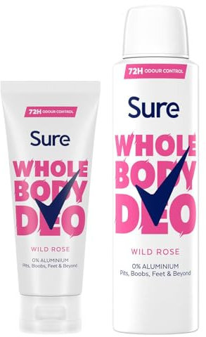 Sure Whole Body Wild Rose Bundle of Deodorant for Women with 72H Odour Control Body Spray 150 ml and 48H Odour Control Deodorant Cream 75ml with Fresh and Floral Fragrance Provides