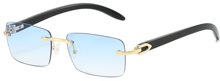 YAMEIZE Trendy Senza Montatura in Metallo Rettangolo - Occhiali da Sole per le Donne Uomo del Metallo Shades UV400 Protezione di Guida all'aperto (Oro Blu)