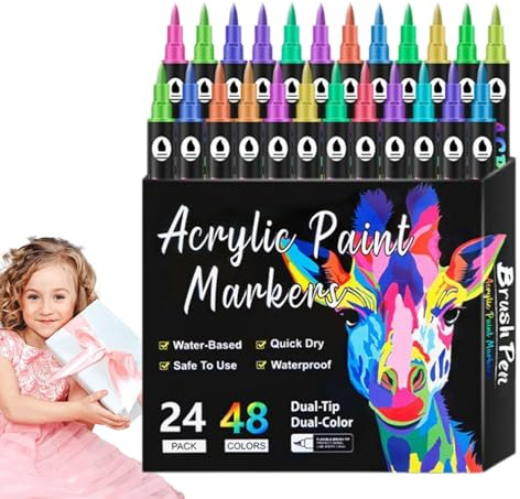 Ensemble de marqueurs de peinture - Stylo à dessin acrylique résistant à la décoloration, marqueurs à double pointe à séchage rapide | Fibre durable à flux doux pour artistes en papier pour