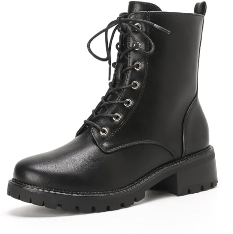 Putu Bottines Femme Lacées avec Zip Semelle Crantée 36-42 | Bottines courtes lacées avec zip latéral, semelle crantée et talon 4,4 cm pour quotidien, ville et loisirs
